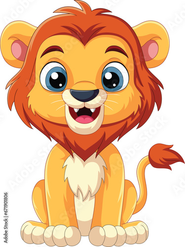 Cartoon funny lion on white background