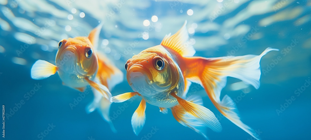 two goldfish in blue water generative ai two goldfish in blue water generative ai