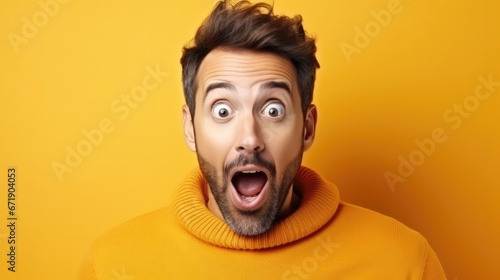 handsome man exited surprise face expression . Male feels shocked. exciting smile and happy adorable rejoices. Very enjoy and fun relax time. wow,