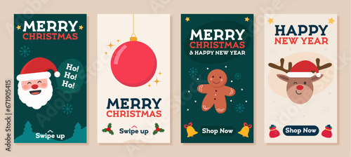 Christmas and Happy New Year design templates. For trendy holiday social media post, cover, poster, background, highlight. Vector illustration.