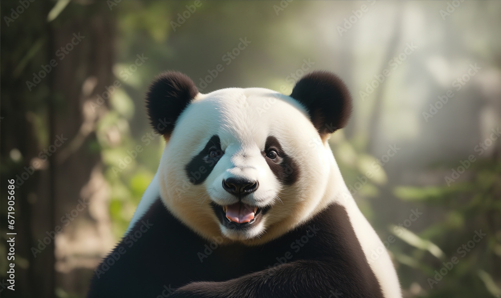 Obraz premium Wild panda smiling friendly in nature