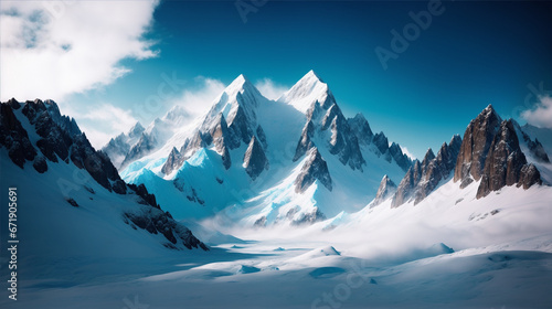 Snowy mountains in winter © Wondreamer