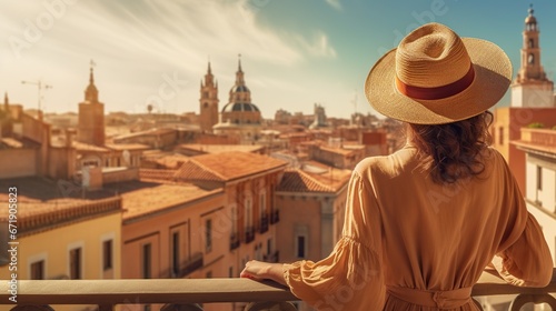 Tourist woman having a view of the town from charles bridge © Faisal