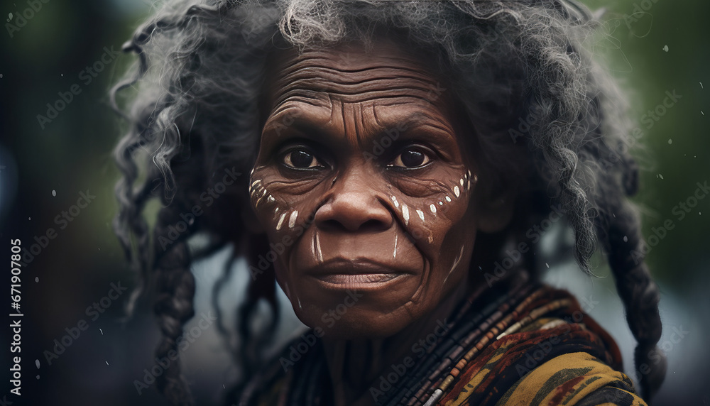 a very black australian Aboriginal woman. model advertisement generative ai