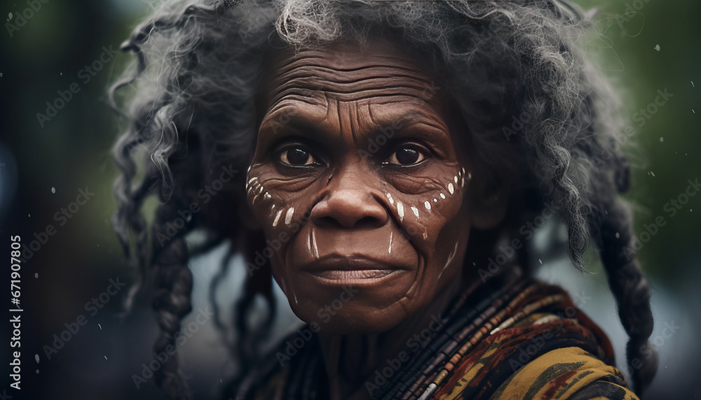 Fototapeta premium a very black australian Aboriginal woman. model advertisement generative ai