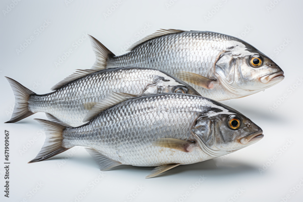 photo product of three fresh fish isolated transparent background generative ai