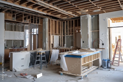 apartment kitchen under construction. house under construction.