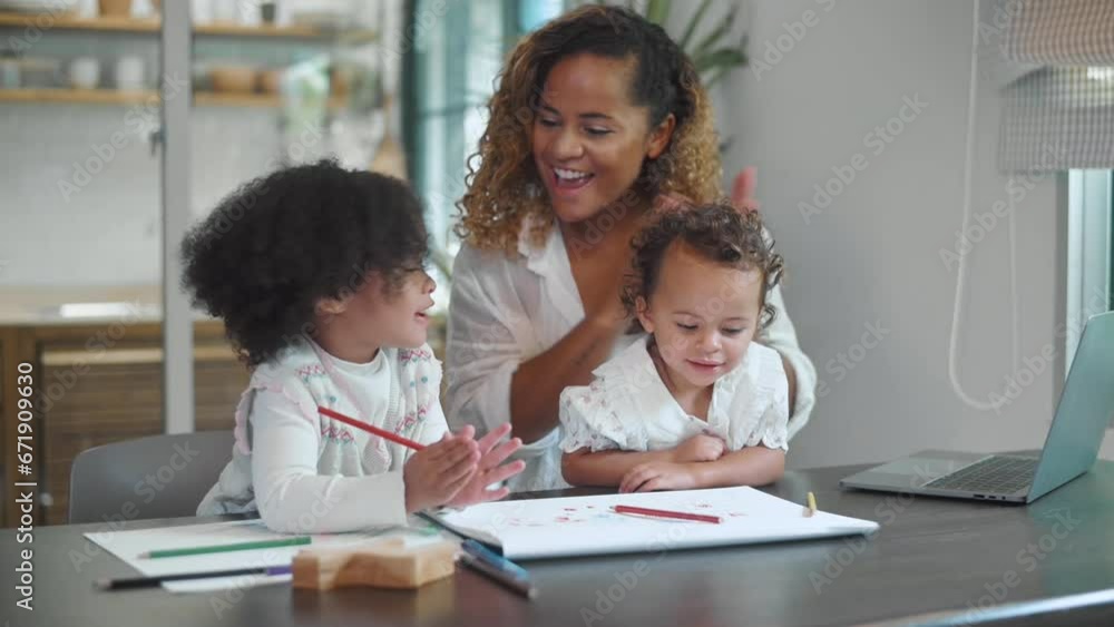 African American mother playing with her daughters in home African American mother playing with her daughters in home