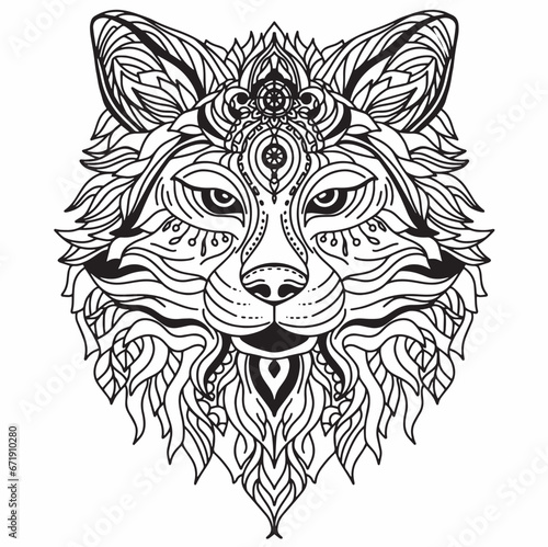 Line drawing of a Wolf head illustration, tatto silhuette