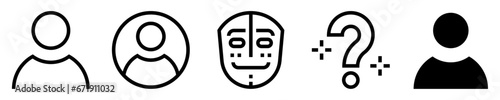 Conjunto de iconos de personajes anónimos. Silueta anónima, avatar, máscara, interrogación, sombra. Ilustración vectorial photo