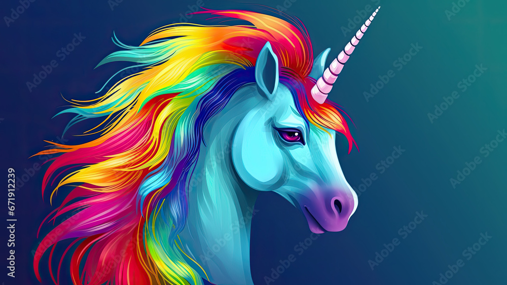 Cute magical running unicorn with rainbow hair, isolated on white background. Print for t-shirt or sticker. Romantic art. AI Cute magical running unicorn with rainbow hair, isolated on white background. Print for t-shirt or sticker. Romantic art. AI