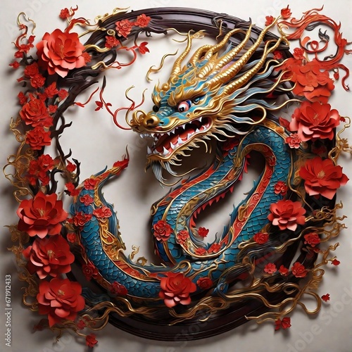 Magnificent, colorful Chinese dragon symbolizes grandeur and tradition, perfect for celebratory Chinese New Year banners