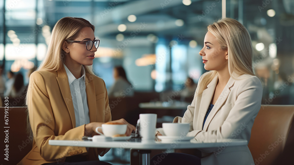 Woman consulting with a female financial manager at the bank generative ai