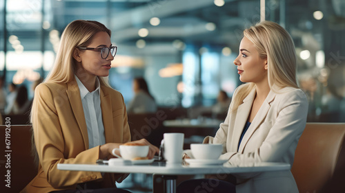Woman consulting with a female financial manager at the bank generative ai