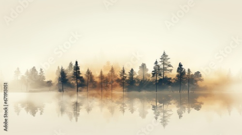 Serene trees standing tall on a white canvas photo