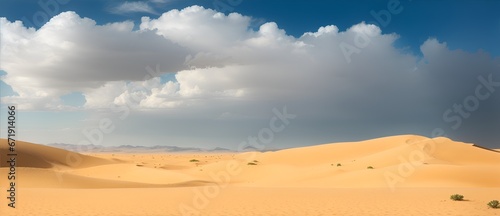 Desert landscape with grains of sand and a green cloudy sky from Generative AI