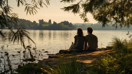 Couple finds relaxation by the quiet lake