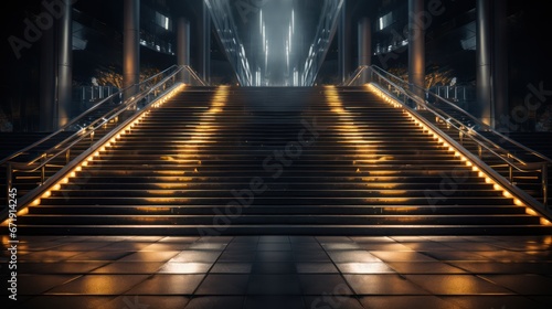 Dramatic lighting guides the way on mall stairs