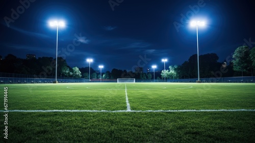 Lights shine brightly on the soccer field, ready for action © vectorizer88