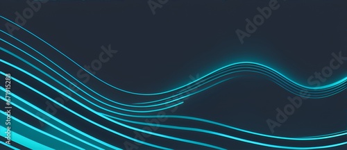 Curved wavy neon teal thin lines on plain black background from Generative AI