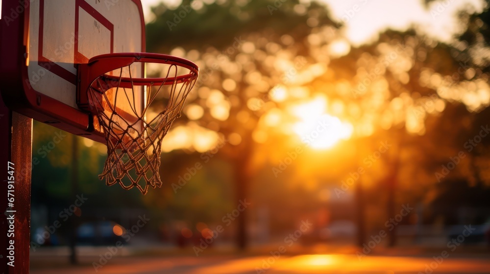 Basketball hoop awaits action as the sun sets
