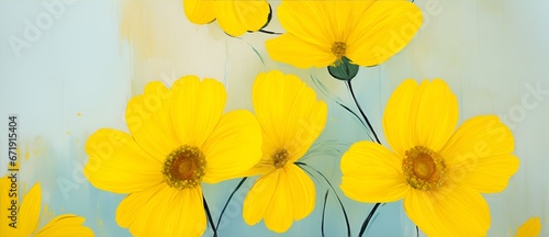 Yellow flowers wall art painting with long brush strokes from Generative AI