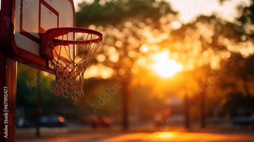 Basketball hoop awaits action as the sun sets © vectorizer88