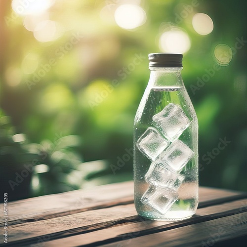 bottle of mineral water with ice cubes isolated generative ai