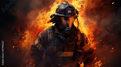 firefighter valor, digital art illustration, Generative AI