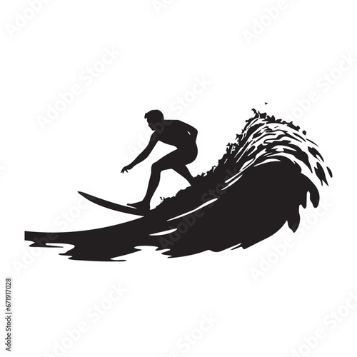 black silhouette of a Surfer riding a wave