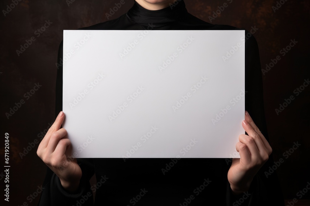 Hand holding a blank paper with isolate background. Generative AI Hand holding a blank paper with isolate background. Generative AI
