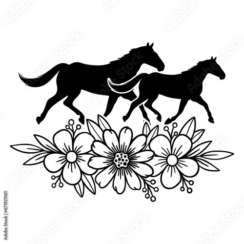Running Horse With Beautiful Floral  Horse Cutting files  Horse and Flower