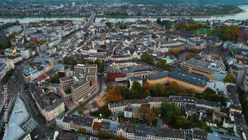 Aerial view of the old town of the city Bonn on a cloudy day in autumn in Germany. photo