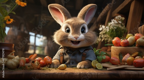 funny bunny tales, digital art illustration, Generative AI