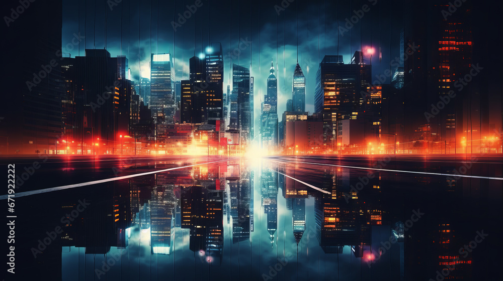 Dark scene from illuminated cityscape