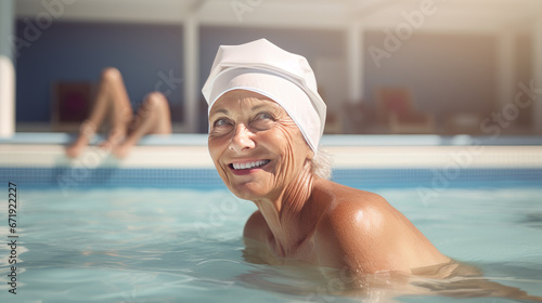 Elderly Woman have fun in swimming pool © Birgit Reitz-Hofmann
