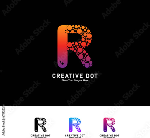 Letter R with dots logo vector template. Vector alphabet Illustration of a Colorful  logotype with Bubbles. Suitable for business, technology, poster, initial name 