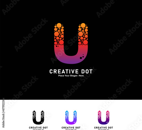 Letter U with dots logo vector template. Vector alphabet Illustration of a Colorful  logotype with Bubbles. Suitable for business, technology, poster, initial name 