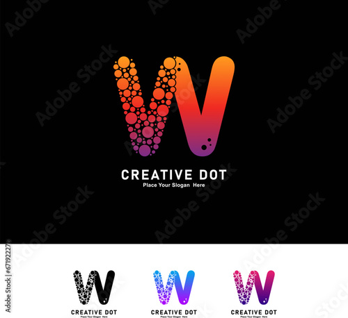 Letter W with dots logo vector template. Vector alphabet Illustration of a Colorful  logotype with Bubbles. Suitable for business, technology, poster, initial name 