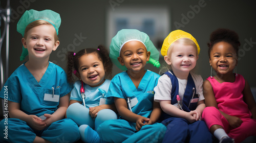 Young Children with Dreams of Becoming Doctors and Nurses in a Hospital and Clinic Setting, Adorable Aspiring Future Medical Professionals photo