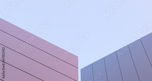 Architectural design. Walls, minimal building against the sky. Modern style of building, construction, wallpaper. 3D render