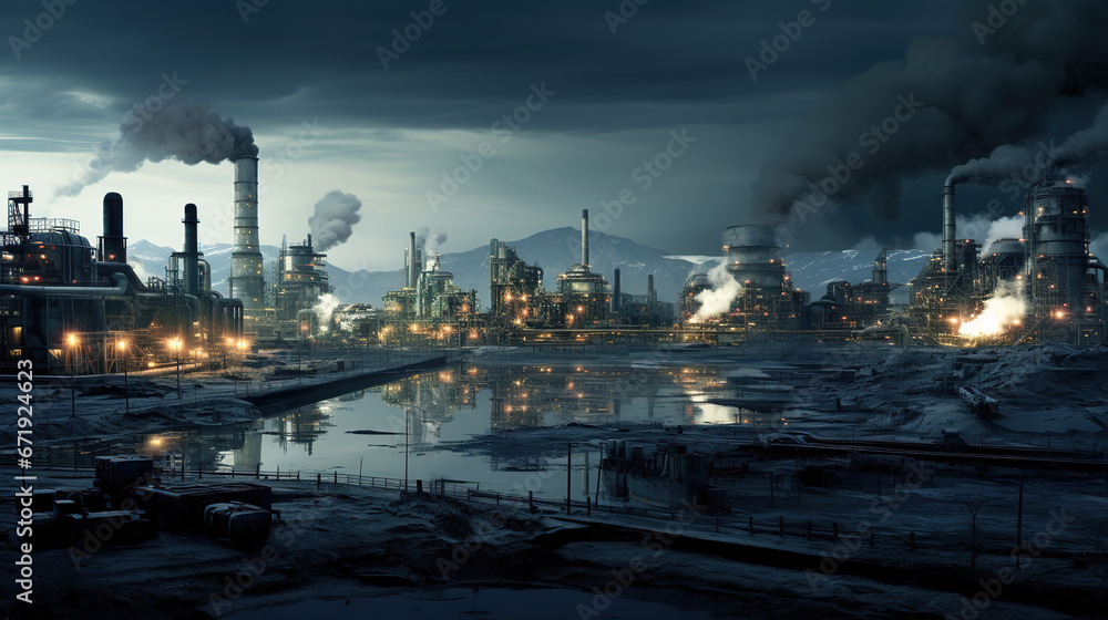 Captivating Scene of a Majestic Industrial Steel Factory with Billowing Smoke and Reflecting on the Calm Waters Beneath