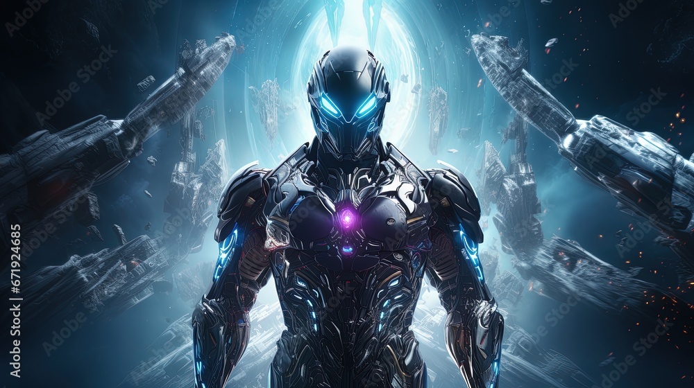 Naklejka premium galactic guardian, digital art illustration, Generative AI