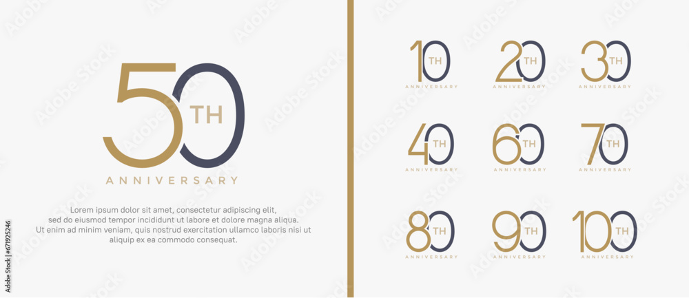 set of anniversary logo brown and black color on white background for celebration moment - obrazy, fototapety, plakaty 