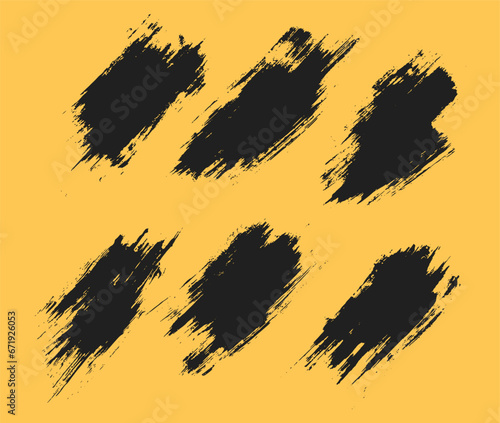 Set of black color ink vector brush stain banner