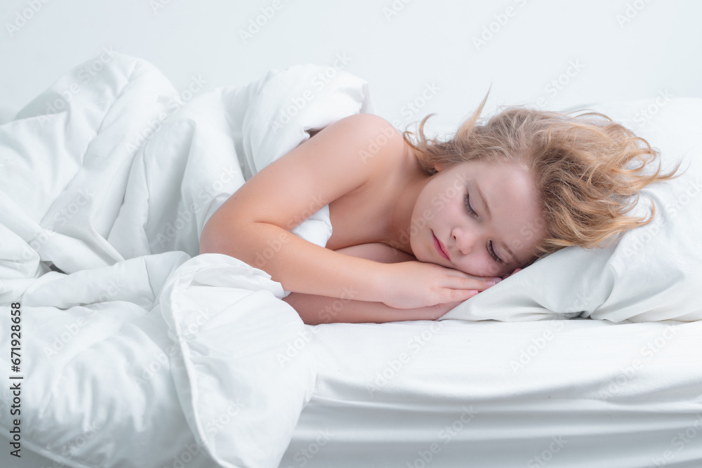 Morning sleep. Kid take nap. Child sleeping in bed, comfortable mattress on bedroom. Healthy sleeping concept. Soft pillow, comfy, cozy comfortable bed. Morning sleep. Kid take nap. Child sleeping in bed, comfortable mattress on bedroom. Healthy sleeping concept. Soft pillow, comfy, cozy comfortable bed.