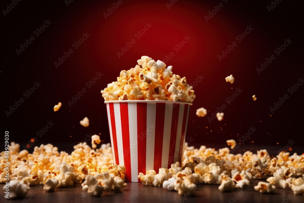 Cinema popcorn illustration, entertainment and leisure concept. Generative AI