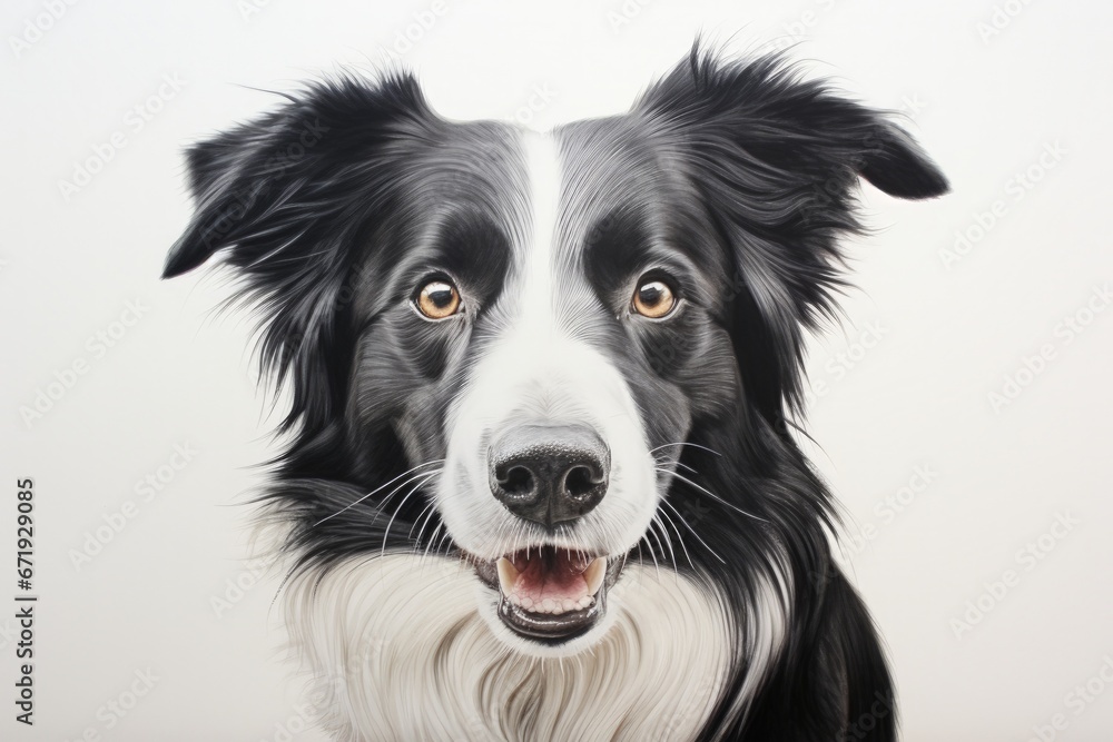 Digital illustration of border collie dog on white background. Generative AI