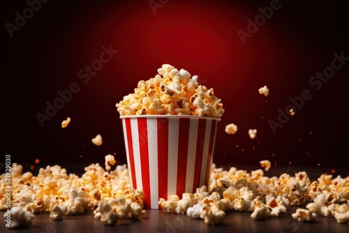 Cinema popcorn illustration, entertainment and leisure concept. Generative AI photo