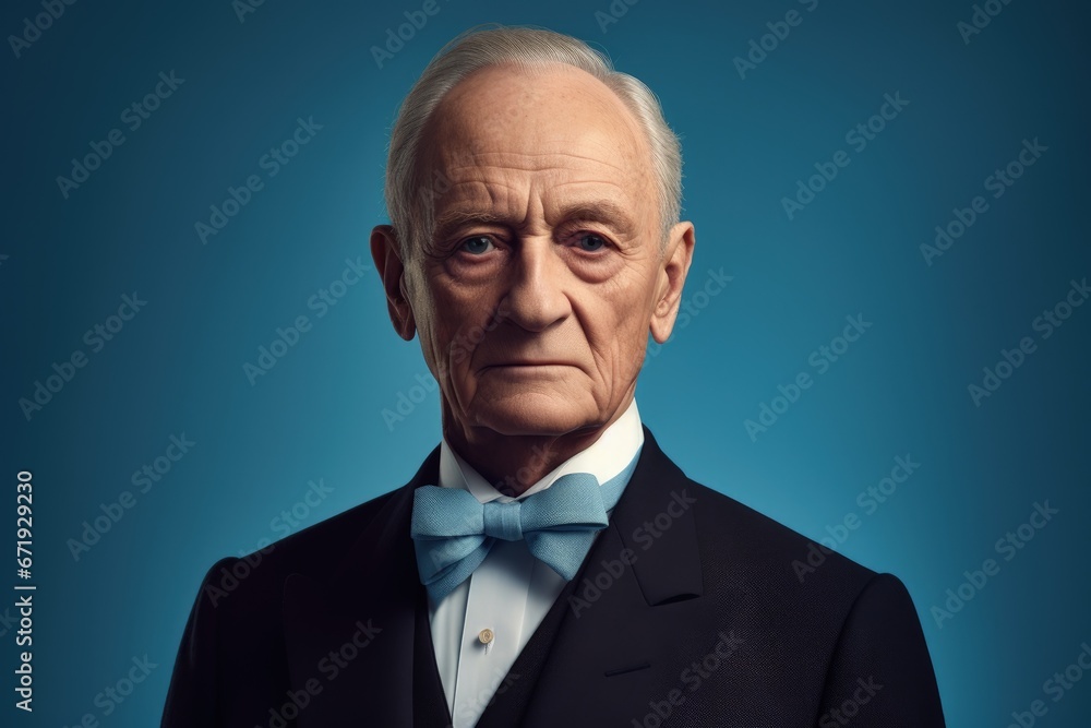 Elderly man wearing suit, lawyer, digital illustration. Generative AI